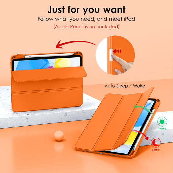 DTTO iPad 10th Generation Case 10.9 Inch 2022, Slim Tri-fold Stand Soft TPU Back with Pencil Holder for iPad 10 Case - Support Touch ID, Auto Sleep/Wake, and Honeycomb Grid Cushion, Black