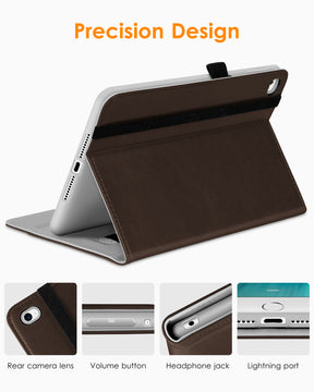 DTTO iPad Mini 4 Case, Premium Leather Folio Stand Cover Case with Multi-Angle Viewing and Auto Wake-Sleep Function, Front Pocket for Apple iPad Mini 4 - Brown