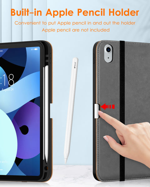 DTTO iPad Air 5th Generation Case (2022) / iPad Air 4th Generation Case (2020) 10.9 Inch, Premium Leather Business Folio Stand Cover with Pencil Holder [2nd Pencil Charging] for iPad Air 5/4, Brown