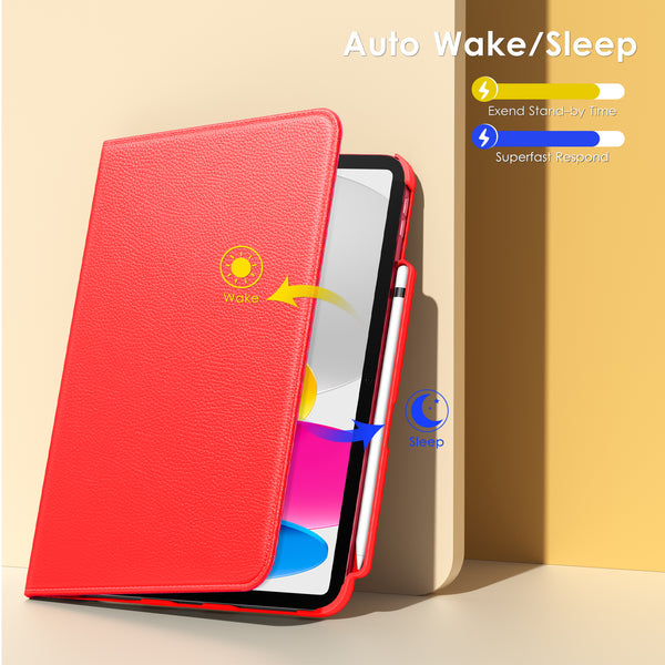 DTTOCASE Rotating Case for iPad 10th Generation 2022, 10.9 Inch iPad Smart Folio Leather Cover with Pencil Holder, 360 Degree Rotating Protective Stand，and Close Strip - Brown