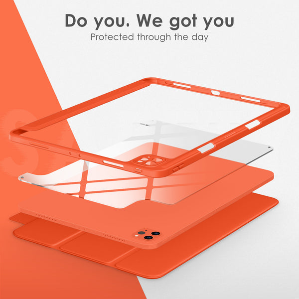 DTTOCASE iPad Pro 12.9 Case 6th / 5th / 4th / 3rd Generation 2022/2021 / 2020/2018,12.9 inch Clear Back Cover[Built-in Pencil Holder,Auto Sleep/Wake,Camera Protection] for iPad Pro-Blue Purple