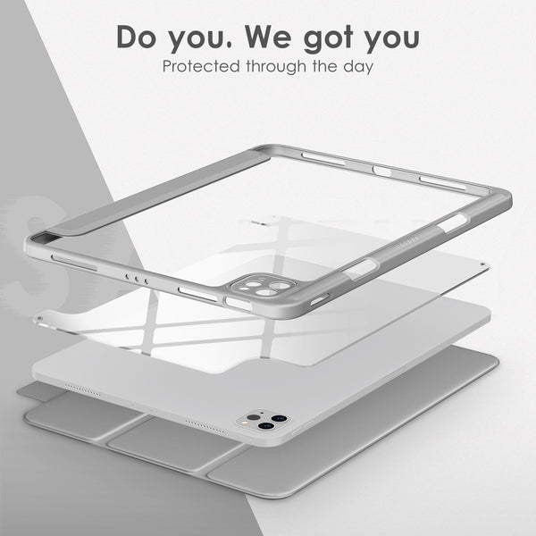 DTTOCASE for iPad Air Case 5th / 4th Generation 10.9 Inch (2022/2020),iPad Pro 11 Inch Case with Transparent Shockproof Back Cover[Built-in Pencil Holder,Auto Sleep/Wake,Camera Protection]-Blue Purple