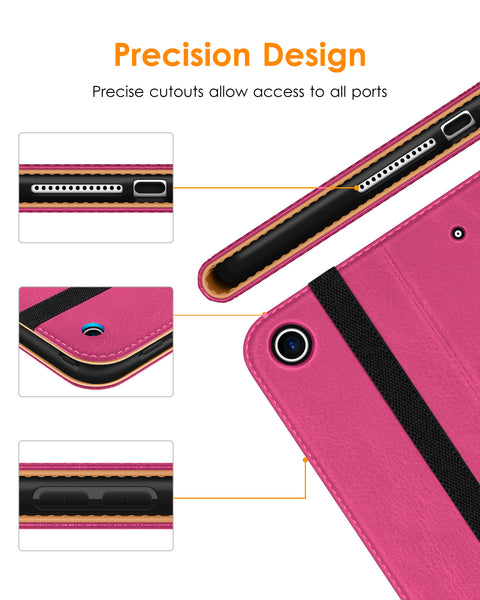 DTTO iPad 9th/8th/7th Generation 10.2 Inch Case 2021/2020/2019, Premium Leather Business Folio Stand Cover with Built-in Apple Pencil Holder - Auto Wake/Sleep and Multiple Viewing Angles, Blue