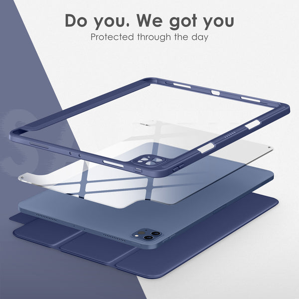 DTTOCASE iPad Pro 12.9 Case 6th / 5th / 4th / 3rd Generation 2022/2021 / 2020/2018,12.9 inch Clear Back Cover[Built-in Pencil Holder,Auto Sleep/Wake,Camera Protection] for iPad Pro-Blue Purple