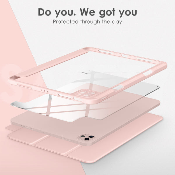 DTTOCASE for iPad Air Case 5th / 4th Generation 10.9 Inch (2022/2020),iPad Pro 11 Inch Case with Transparent Shockproof Back Cover[Built-in Pencil Holder,Auto Sleep/Wake,Camera Protection]-Blue Purple