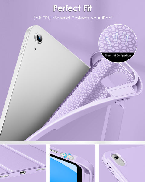 DTTO iPad 10th Generation Case 10.9 Inch 2022, Slim Tri-fold Stand Soft TPU Back with Pencil Holder for iPad 10 Case - Support Touch ID, Auto Sleep/Wake, and Honeycomb Grid Cushion, Black