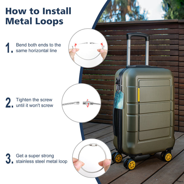 2 Pcs Luggage Tags for Suitcases, DTTO PU Leather Travel Name ID Labels with Privacy Flap, Stainless Steel Loop for Women/Men/Kids/Girls, Marble Pink