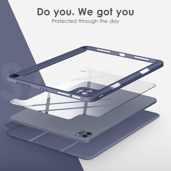 DTTOCASE for iPad Air Case 5th / 4th Generation 10.9 Inch (2022/2020),iPad Pro 11 Inch Case with Transparent Shockproof Back Cover[Built-in Pencil Holder,Auto Sleep/Wake,Camera Protection]-Blue Purple