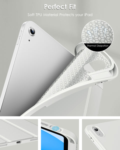 DTTO iPad 10th Generation Case 10.9 Inch 2022, Slim Tri-fold Stand Soft TPU Back with Pencil Holder for iPad 10 Case - Support Touch ID, Auto Sleep/Wake, and Honeycomb Grid Cushion, Black