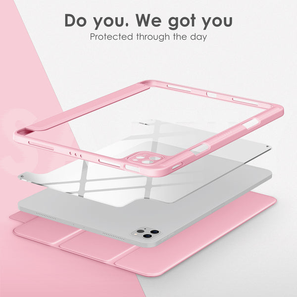 DTTOCASE for iPad Air Case 5th / 4th Generation 10.9 Inch (2022/2020),iPad Pro 11 Inch Case with Transparent Shockproof Back Cover[Built-in Pencil Holder,Auto Sleep/Wake,Camera Protection]-Blue Purple