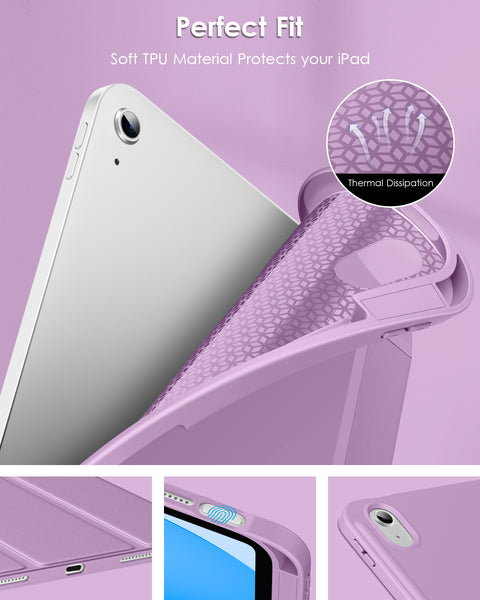 DTTO iPad 10th Generation Case 10.9 Inch 2022, Slim Tri-fold Stand Soft TPU Back with Pencil Holder for iPad 10 Case - Support Touch ID, Auto Sleep/Wake, and Honeycomb Grid Cushion, Black