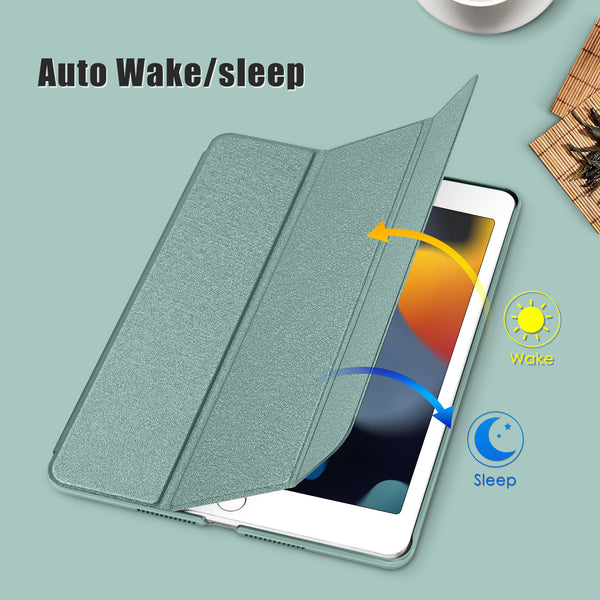 DTTO for iPad 9th/8th/7th Generation 10.2 inch 2021/2020/2019 Case, Premium Silk Pattern Slim Trifold Stand Cover - Lightweight Smart Auto Wake/Sleep Shell with Protective Hard Back, Matcha Green