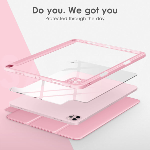 DTTOCASE iPad Pro 12.9 Case 6th / 5th / 4th / 3rd Generation 2022/2021 / 2020/2018,12.9 inch Clear Back Cover[Built-in Pencil Holder,Auto Sleep/Wake,Camera Protection] for iPad Pro-Blue Purple