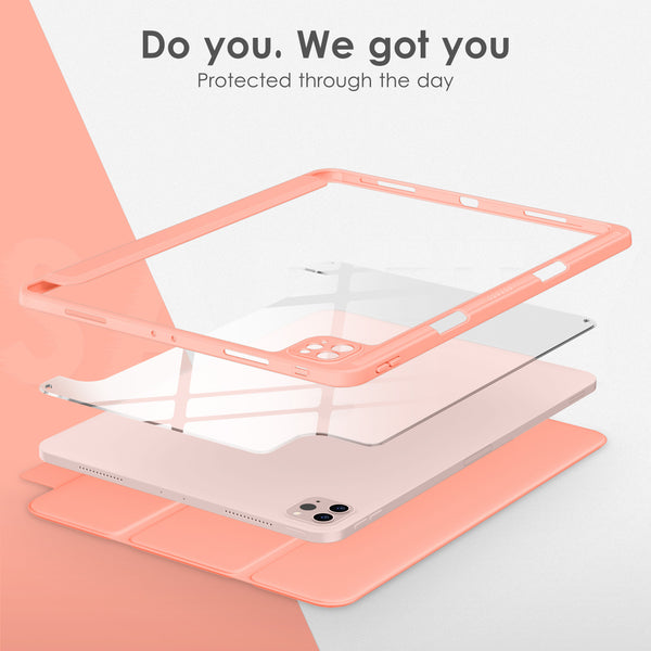 DTTOCASE iPad Pro 12.9 Case 6th / 5th / 4th / 3rd Generation 2022/2021 / 2020/2018,12.9 inch Clear Back Cover[Built-in Pencil Holder,Auto Sleep/Wake,Camera Protection] for iPad Pro-Blue Purple