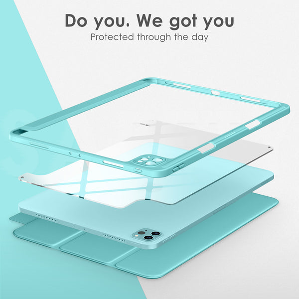 DTTOCASE iPad Pro 12.9 Case 6th / 5th / 4th / 3rd Generation 2022/2021 / 2020/2018,12.9 inch Clear Back Cover[Built-in Pencil Holder,Auto Sleep/Wake,Camera Protection] for iPad Pro-Blue Purple