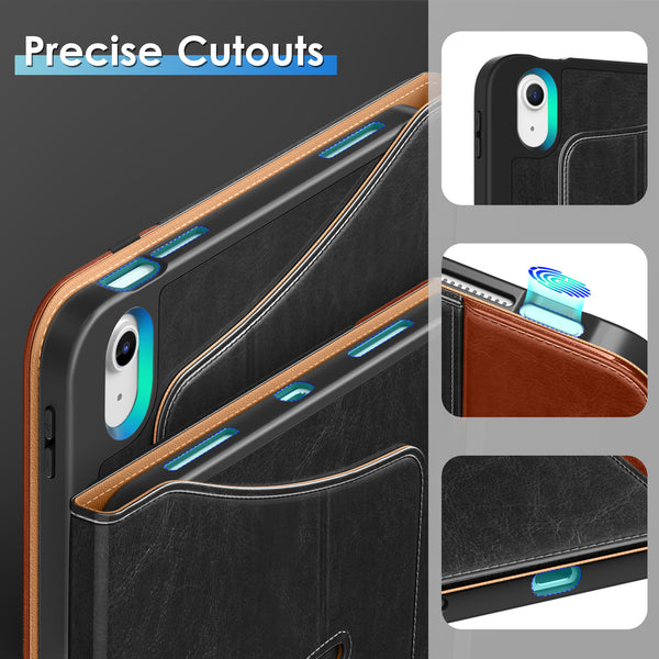 DTTO Rotating Case for iPad 10th Generation 10.9 Inch 2022, 360 Degree Rotating Premium Leather Folio Stand Protective Cover with Pencil Holder - Auto Wake/Sleep and Hand Strap, Brown