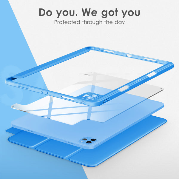 DTTOCASE iPad Pro 12.9 Case 6th / 5th / 4th / 3rd Generation 2022/2021 / 2020/2018,12.9 inch Clear Back Cover[Built-in Pencil Holder,Auto Sleep/Wake,Camera Protection] for iPad Pro-Blue Purple