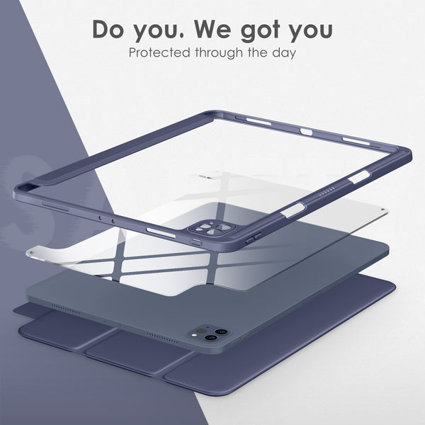 DTTOCASE iPad Pro 12.9 Case 6th / 5th / 4th / 3rd Generation 2022/2021 / 2020/2018,12.9 inch Clear Back Cover[Built-in Pencil Holder,Auto Sleep/Wake,Camera Protection] for iPad Pro-Blue Purple