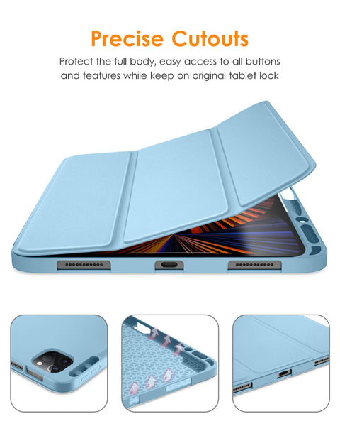 DTTO iPad Pro 12.9 case 2021 [Full Body Protection+Apple 2nd Pencil Charging+ Auto Sleep/Wake] Soft TPU Smart Back Cover Case, Ice Blue