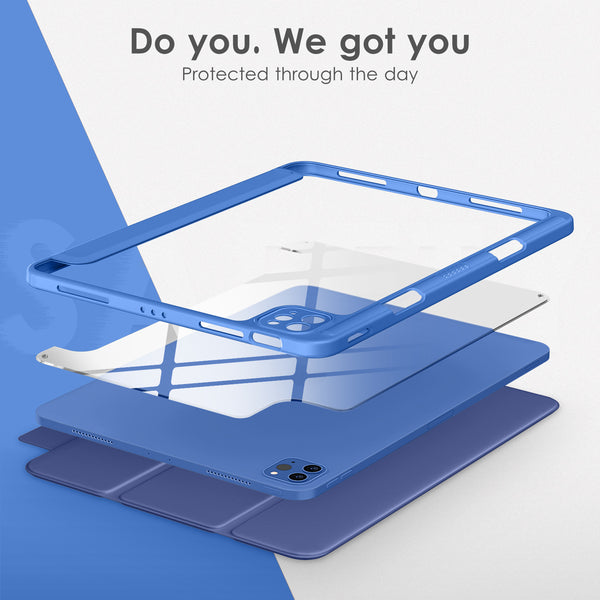 DTTOCASE for iPad Air Case 5th / 4th Generation 10.9 Inch (2022/2020),iPad Pro 11 Inch Case with Transparent Shockproof Back Cover[Built-in Pencil Holder,Auto Sleep/Wake,Camera Protection]-Blue Purple