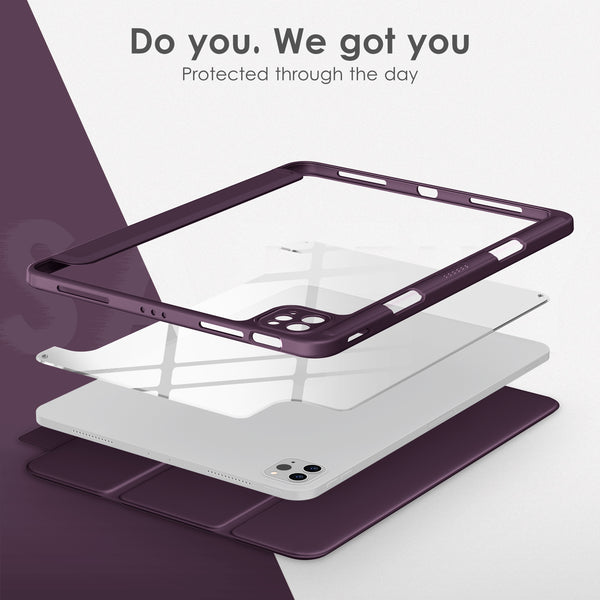 DTTOCASE for iPad Air Case 5th / 4th Generation 10.9 Inch (2022/2020),iPad Pro 11 Inch Case with Transparent Shockproof Back Cover[Built-in Pencil Holder,Auto Sleep/Wake,Camera Protection]-Blue Purple