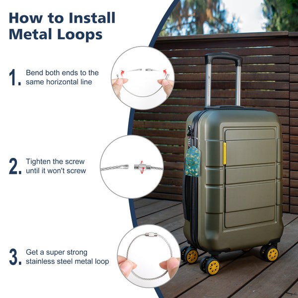 2 Pcs Luggage Tags for Suitcases, DTTO PU Leather Travel Name ID Labels with Privacy Flap, Stainless Steel Loop for Women/Men/Kids/Girls, Marble Pink