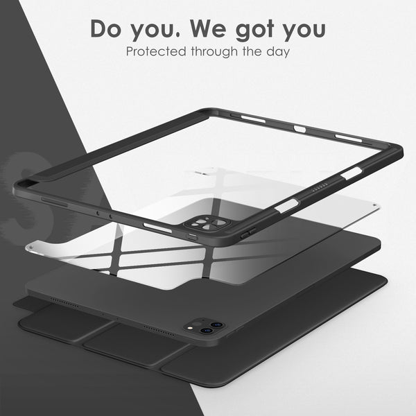 DTTOCASE iPad Pro 12.9 Case 6th / 5th / 4th / 3rd Generation 2022/2021 / 2020/2018,12.9 inch Clear Back Cover[Built-in Pencil Holder,Auto Sleep/Wake,Camera Protection] for iPad Pro-Blue Purple