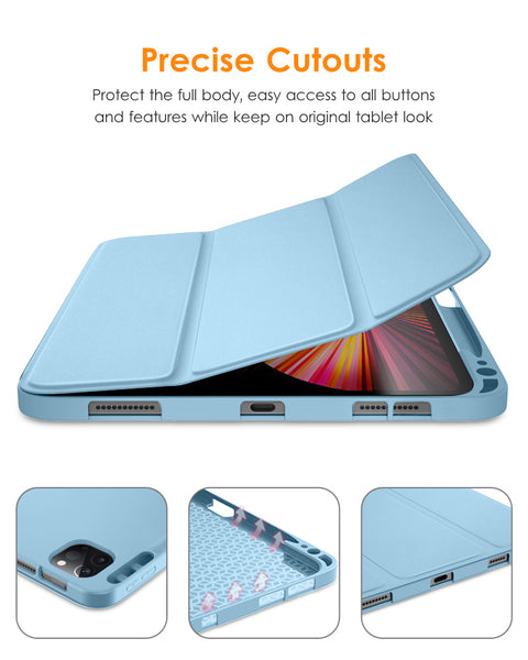 DTTO Case for iPad Pro 11 inch 4th/3rd/2nd/1st Generation 2022/2021/2020/2018, Slim Trifold Stand Soft TPU Back Cover with Built-in Pencil Holder,Also Fit iPad Air 5/4, [Auto Sleep/Wake],Navy Blue