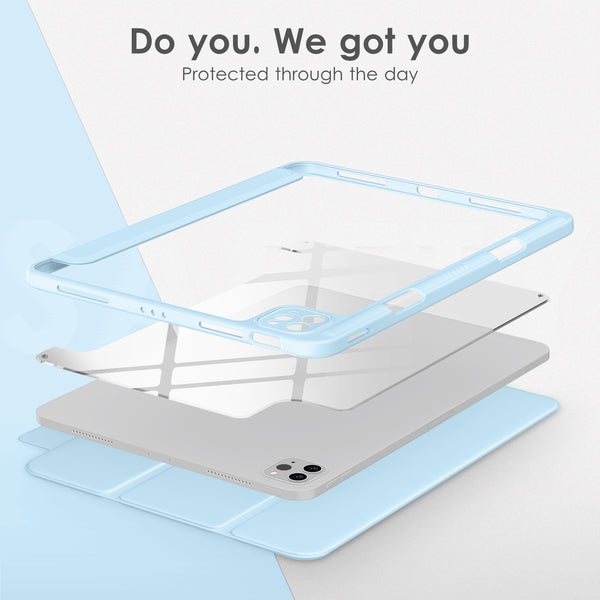 DTTOCASE for iPad Air Case 5th / 4th Generation 10.9 Inch (2022/2020),iPad Pro 11 Inch Case with Transparent Shockproof Back Cover[Built-in Pencil Holder,Auto Sleep/Wake,Camera Protection]-Blue Purple