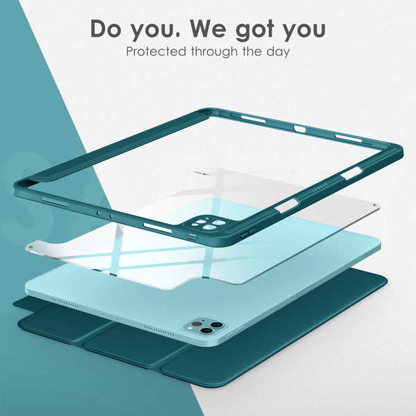 DTTOCASE iPad Pro 12.9 Case 6th / 5th / 4th / 3rd Generation 2022/2021 / 2020/2018,12.9 inch Clear Back Cover[Built-in Pencil Holder,Auto Sleep/Wake,Camera Protection] for iPad Pro-Blue Purple