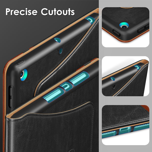 DTTO Rotating Case for iPad 9th/8th/7th Generation 10.2 Inch 2021/2020/2019, 360 Degree Rotating Premium Leather Folio Stand Protective Cover with Pencil Holder - Auto Wake/Sleep and Hand Strap, Brown