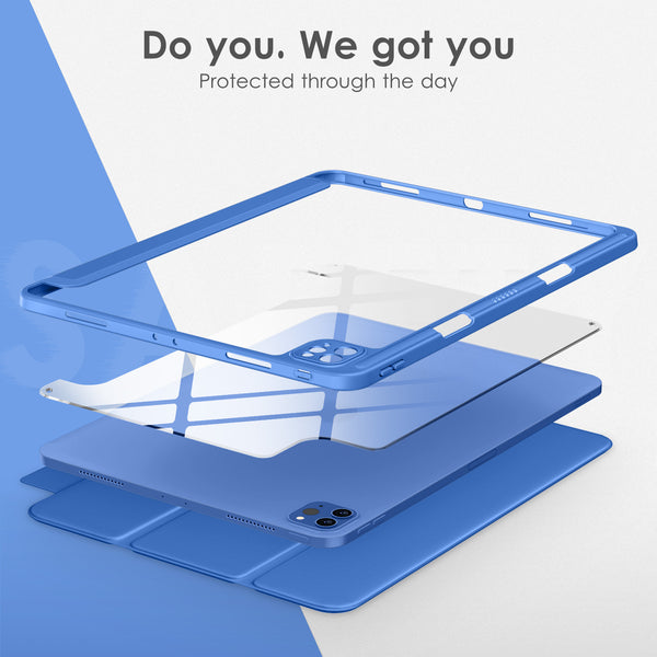 DTTOCASE iPad Pro 12.9 Case 6th / 5th / 4th / 3rd Generation 2022/2021 / 2020/2018,12.9 inch Clear Back Cover[Built-in Pencil Holder,Auto Sleep/Wake,Camera Protection] for iPad Pro-Blue Purple