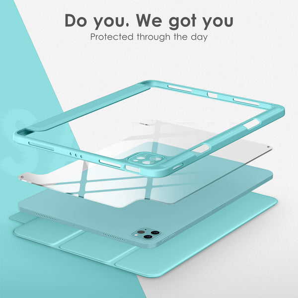 DTTOCASE for iPad Air Case 5th / 4th Generation 10.9 Inch (2022/2020),iPad Pro 11 Inch Case with Transparent Shockproof Back Cover[Built-in Pencil Holder,Auto Sleep/Wake,Camera Protection]-Blue Purple