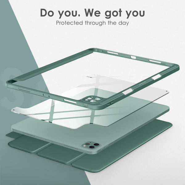 DTTOCASE iPad Pro 12.9 Case 6th / 5th / 4th / 3rd Generation 2022/2021 / 2020/2018,12.9 inch Clear Back Cover[Built-in Pencil Holder,Auto Sleep/Wake,Camera Protection] for iPad Pro-Blue Purple