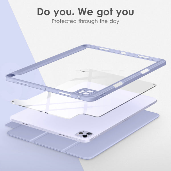 DTTOCASE iPad Pro 12.9 Case 6th / 5th / 4th / 3rd Generation 2022/2021 / 2020/2018,12.9 inch Clear Back Cover[Built-in Pencil Holder,Auto Sleep/Wake,Camera Protection] for iPad Pro-Blue Purple