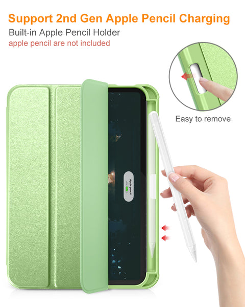 DTTO for iPad Mini 6 Case 2021 with Pencil Holder, Slim Smart Smooth Trifold Stand Front Cover [Auto Sleep/Wake] with Hard PC Clear Back Cover for Apple iPad Mini 6th Generation 8.3 Inch, Marble Green