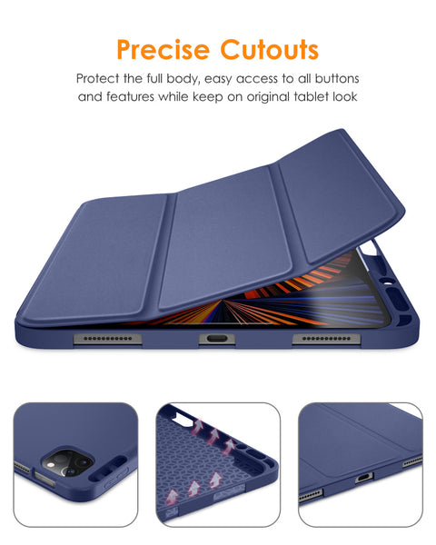 DTTO iPad Pro 12.9 case 2021 [Full Body Protection+Apple 2nd Pencil Charging+ Auto Sleep/Wake] Soft TPU Smart Back Cover Case, Ice Blue