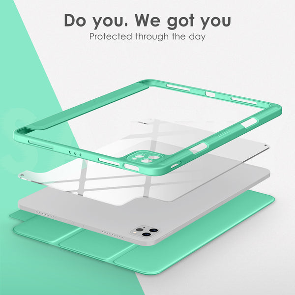 DTTOCASE for iPad Air Case 5th / 4th Generation 10.9 Inch (2022/2020),iPad Pro 11 Inch Case with Transparent Shockproof Back Cover[Built-in Pencil Holder,Auto Sleep/Wake,Camera Protection]-Blue Purple