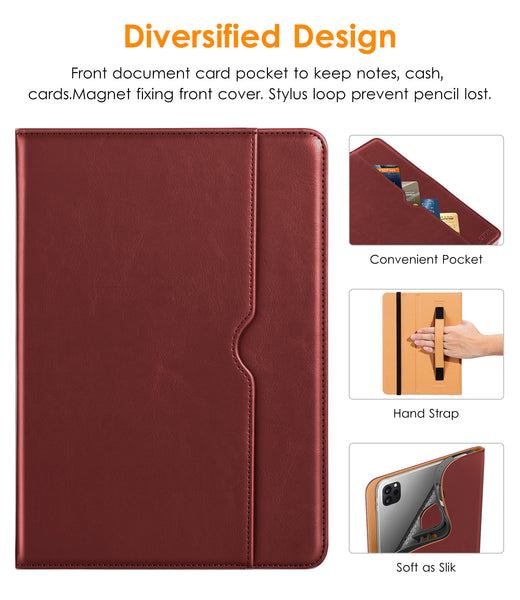 DTTO iPad Pro 12.9 6th / 5th / 4th / 3rd Generation Case 2022/2021/2020/2018, Premium Leather Folio Stand Cover with Built-in Apple Pencil Holder -Auto Wake/Sleep and Multi Viewing Angles,Brown