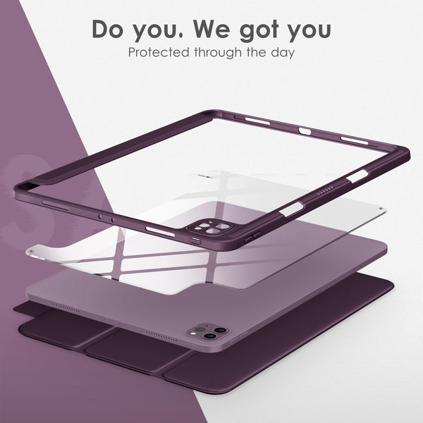 DTTOCASE iPad Pro 12.9 Case 6th / 5th / 4th / 3rd Generation 2022/2021 / 2020/2018,12.9 inch Clear Back Cover[Built-in Pencil Holder,Auto Sleep/Wake,Camera Protection] for iPad Pro-Blue Purple