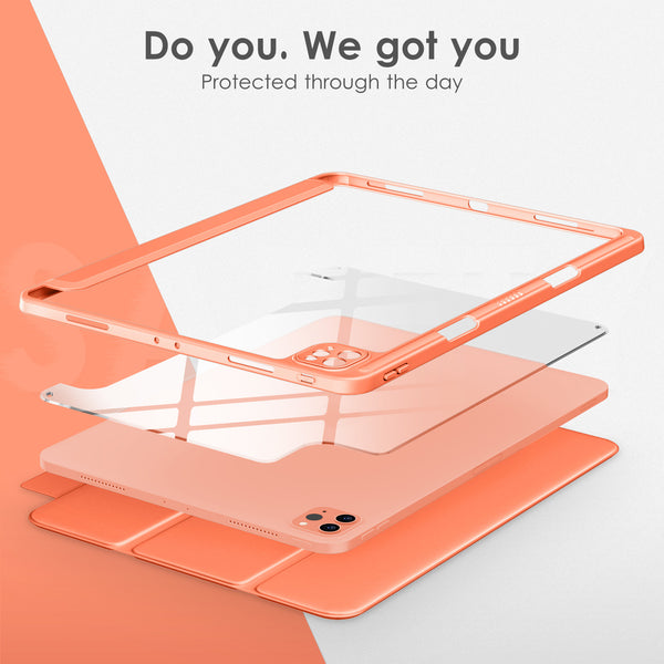 DTTOCASE iPad Pro 12.9 Case 6th / 5th / 4th / 3rd Generation 2022/2021 / 2020/2018,12.9 inch Clear Back Cover[Built-in Pencil Holder,Auto Sleep/Wake,Camera Protection] for iPad Pro-Blue Purple