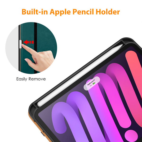 DTTO New iPad Mini 6th Generation Case 8.3 Inch 2021, Premium Leather Business Folio Stand Cover with Built-in Apple Pencil Holder-Auto Wake/Sleep and Multiple Viewing Angles-Black