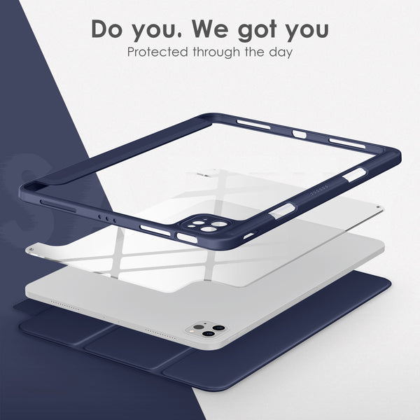 DTTOCASE for iPad Air Case 5th / 4th Generation 10.9 Inch (2022/2020),iPad Pro 11 Inch Case with Transparent Shockproof Back Cover[Built-in Pencil Holder,Auto Sleep/Wake,Camera Protection]-Blue Purple