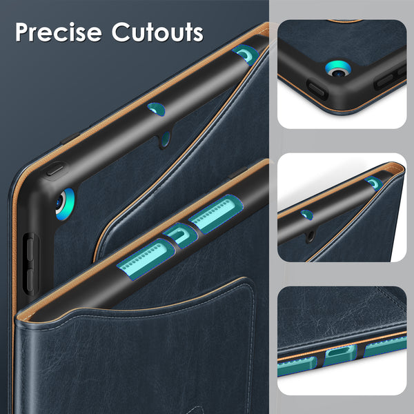 DTTO Rotating Case for iPad 9th/8th/7th Generation 10.2 Inch 2021/2020/2019, 360 Degree Rotating Premium Leather Folio Stand Protective Cover with Pencil Holder - Auto Wake/Sleep and Hand Strap, Brown