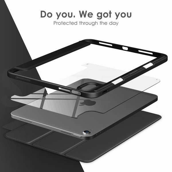 DTTOCASE iPad 10th Generation Case 2022, iPad 10.9 Inch Case with Clear Transparent Back and TPU Shockproof Frame Cover [Built-in Pencil Holder, Support Auto Sleep/Wake] -Black