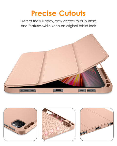 DTTO Case for iPad Pro 11 inch 4th/3rd/2nd/1st Generation 2022/2021/2020/2018, Slim Trifold Stand Soft TPU Back Cover with Built-in Pencil Holder,Also Fit iPad Air 5/4, [Auto Sleep/Wake],Navy Blue