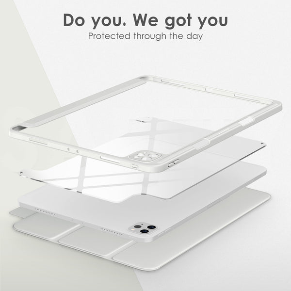 DTTOCASE iPad Pro 12.9 Case 6th / 5th / 4th / 3rd Generation 2022/2021 / 2020/2018,12.9 inch Clear Back Cover[Built-in Pencil Holder,Auto Sleep/Wake,Camera Protection] for iPad Pro-Blue Purple