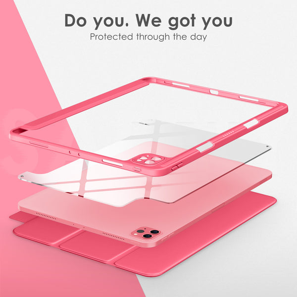 DTTOCASE iPad Pro 12.9 Case 6th / 5th / 4th / 3rd Generation 2022/2021 / 2020/2018,12.9 inch Clear Back Cover[Built-in Pencil Holder,Auto Sleep/Wake,Camera Protection] for iPad Pro-Blue Purple