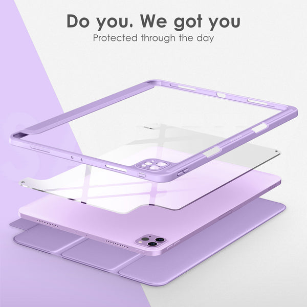 DTTOCASE iPad Pro 12.9 Case 6th / 5th / 4th / 3rd Generation 2022/2021 / 2020/2018,12.9 inch Clear Back Cover[Built-in Pencil Holder,Auto Sleep/Wake,Camera Protection] for iPad Pro-Blue Purple