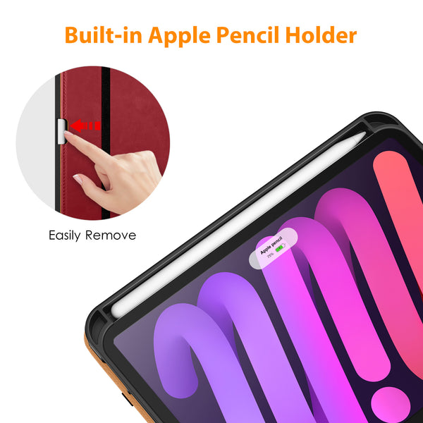 DTTO New iPad Mini 6th Generation Case 8.3 Inch 2021, Premium Leather Business Folio Stand Cover with Built-in Apple Pencil Holder-Auto Wake/Sleep and Multiple Viewing Angles-Black